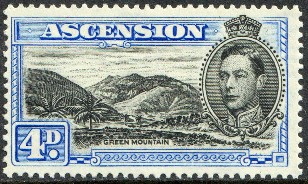 Ascension Island KGVI 1938-53 4d Black Ultramarine Mountain SG42c Mint MH
