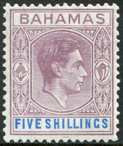 Bahamas KGVI 1938-52 5s Lilac Blue Thick Paper SG156 Mint MH