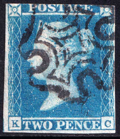 Great Britain QV 1841 2d Blue KC with Black MX SG14 Used