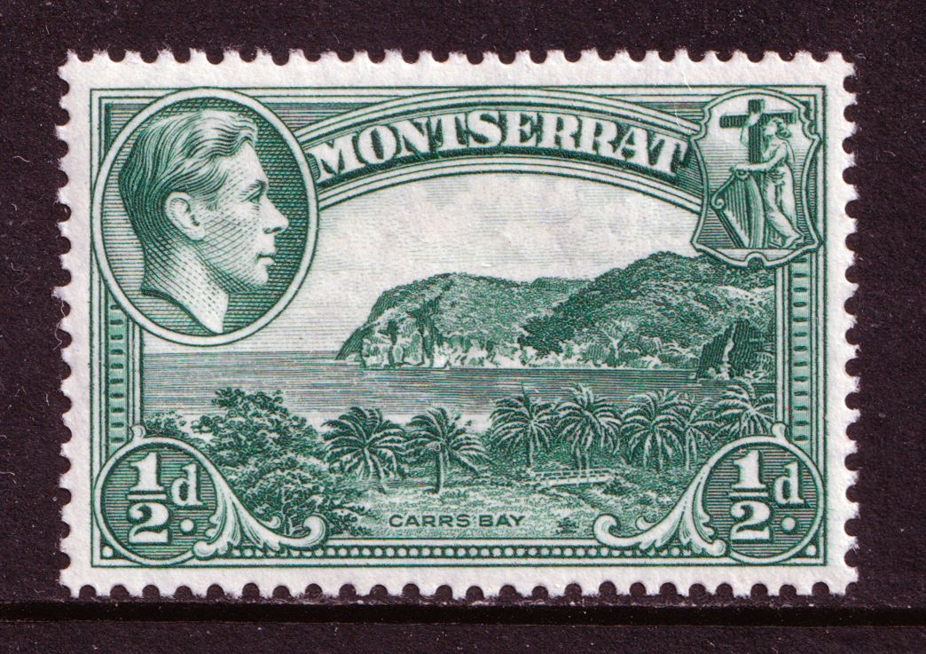 Montserrat KGVI 1938-48 1/2d Blue-Green Carrs Bay P13 SG101 Mint MH