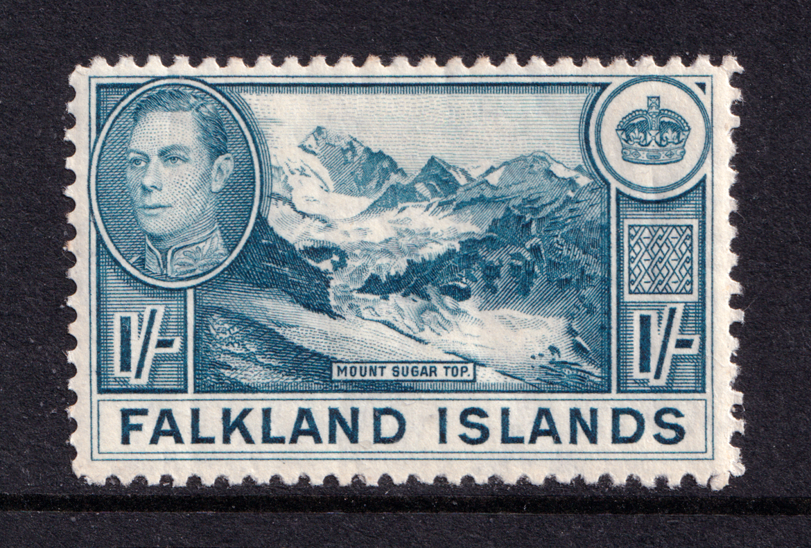 Falkland Islands KGVI 1938-50 1/- 1s Light Dull Blue Mt Sugar Top SG158 Mint MH