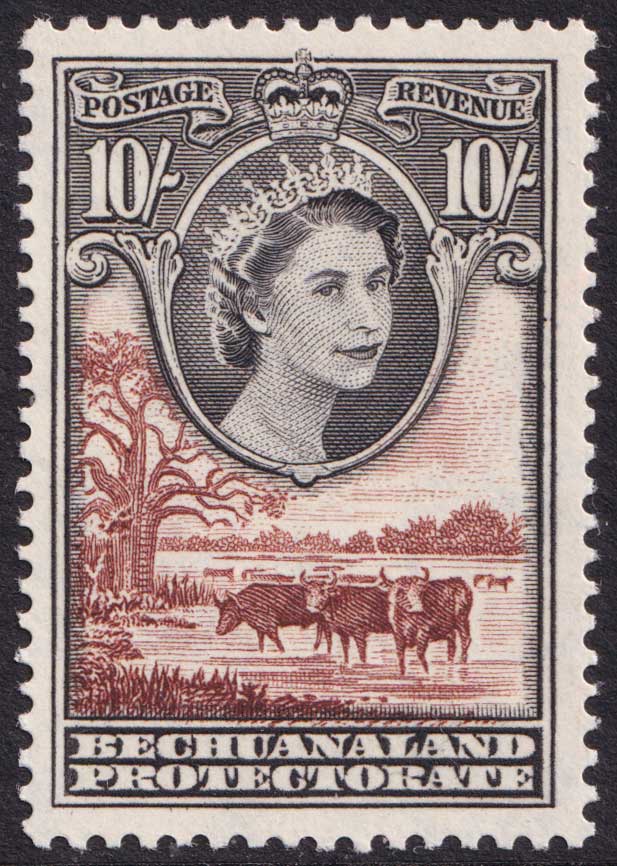 Bechuanaland QEII 1955-58 10s Black Red-Brown Cattle SG153 Mint MLH