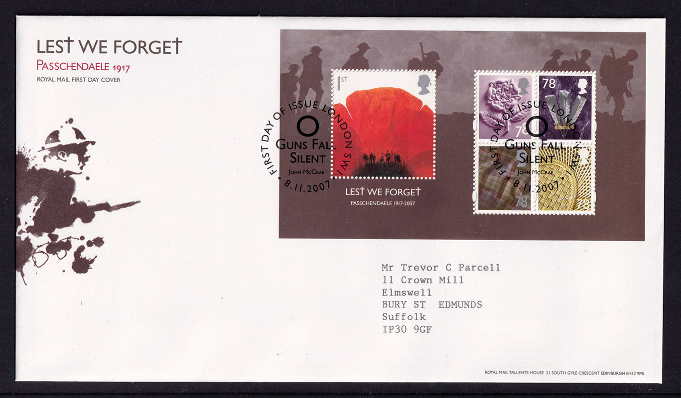 Great Britain QEII 2007 FDC Lest We Forget Mini Sheet