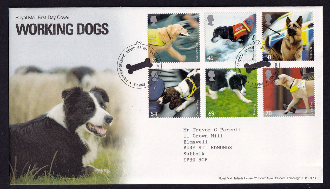 Great Britain QEII 2008 FDC Working Dogs Hound Green Postmark