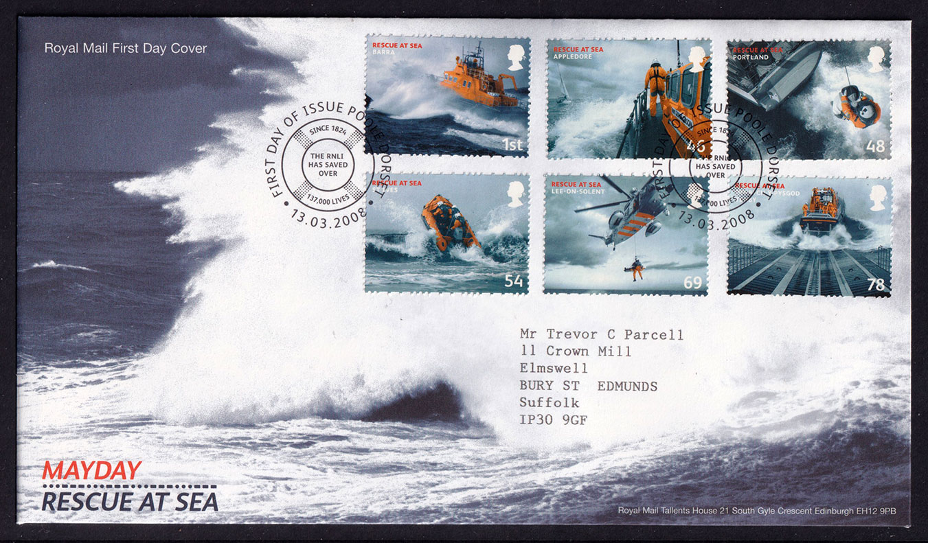 Great Britain QEII 2008 FDC Mayday Rescue at Sea Poole Dorset postmark