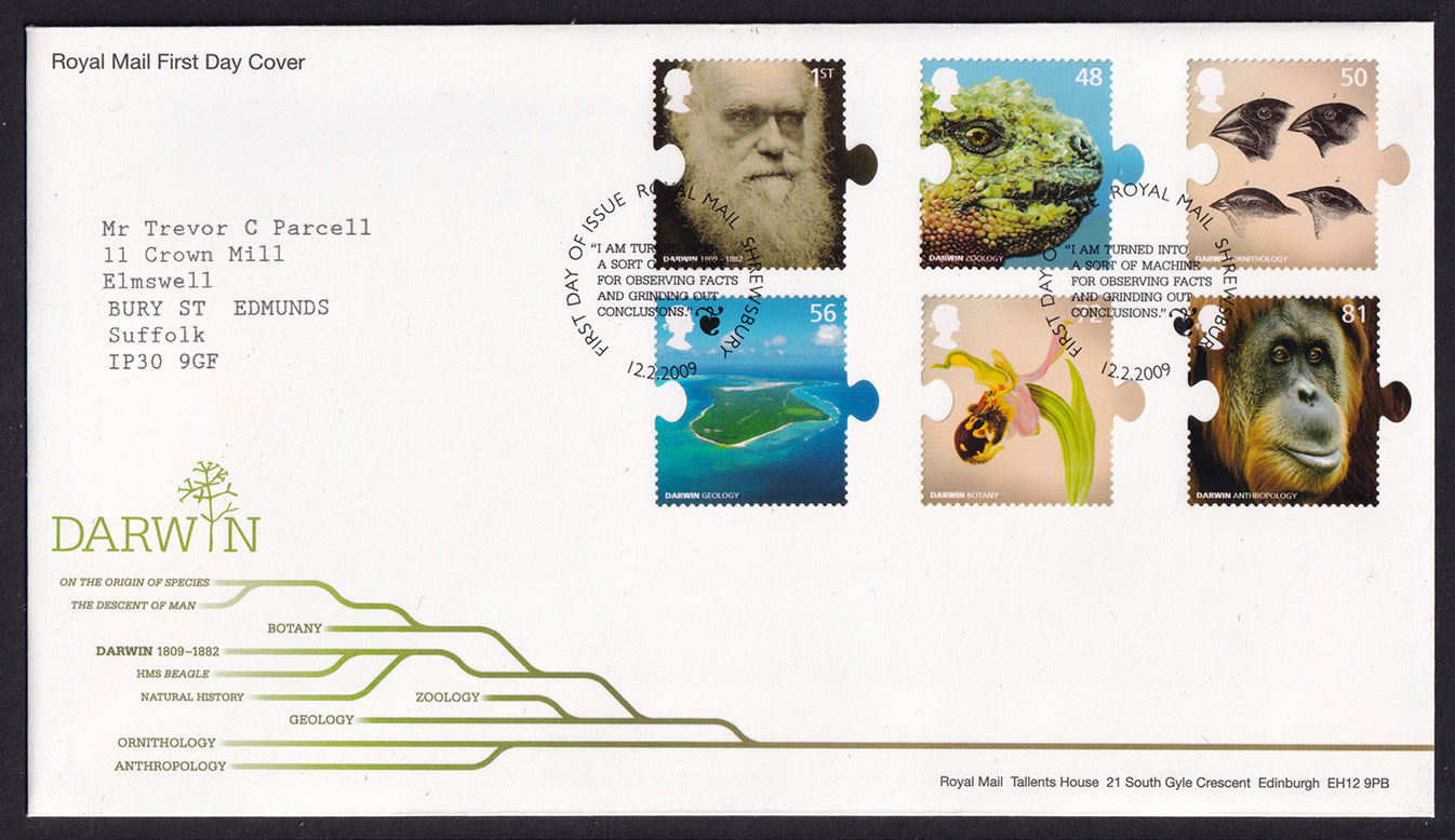 Great Britain QEII 2009 FDC Charles Darwin Shrewsbury Postmark