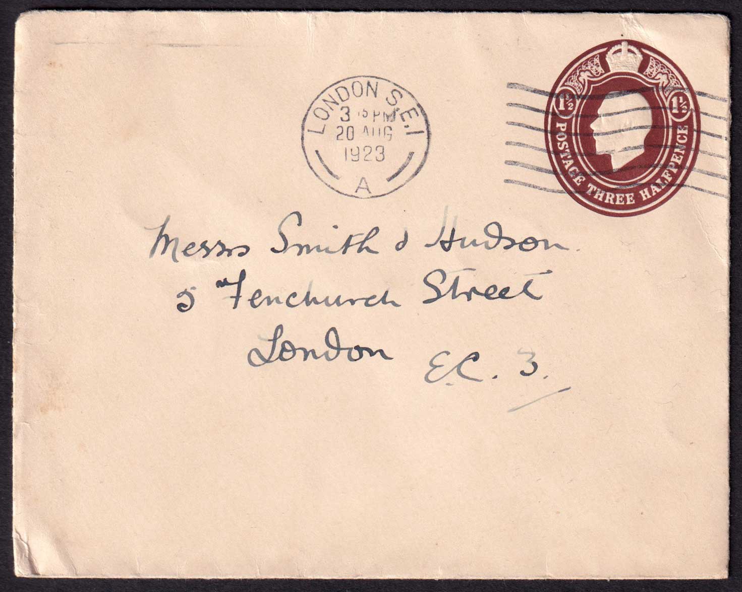 Great Britain KGV 1923 1 1/2d Brown Cover Embossed Postal Stationery Fine Used