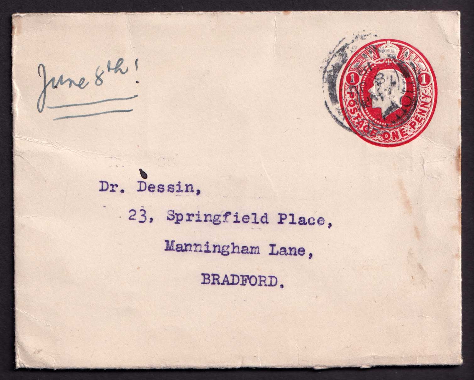 Great Britain KGV 1918 1d Red Cover Embossed Postal Stationery Used Hounslow CDS