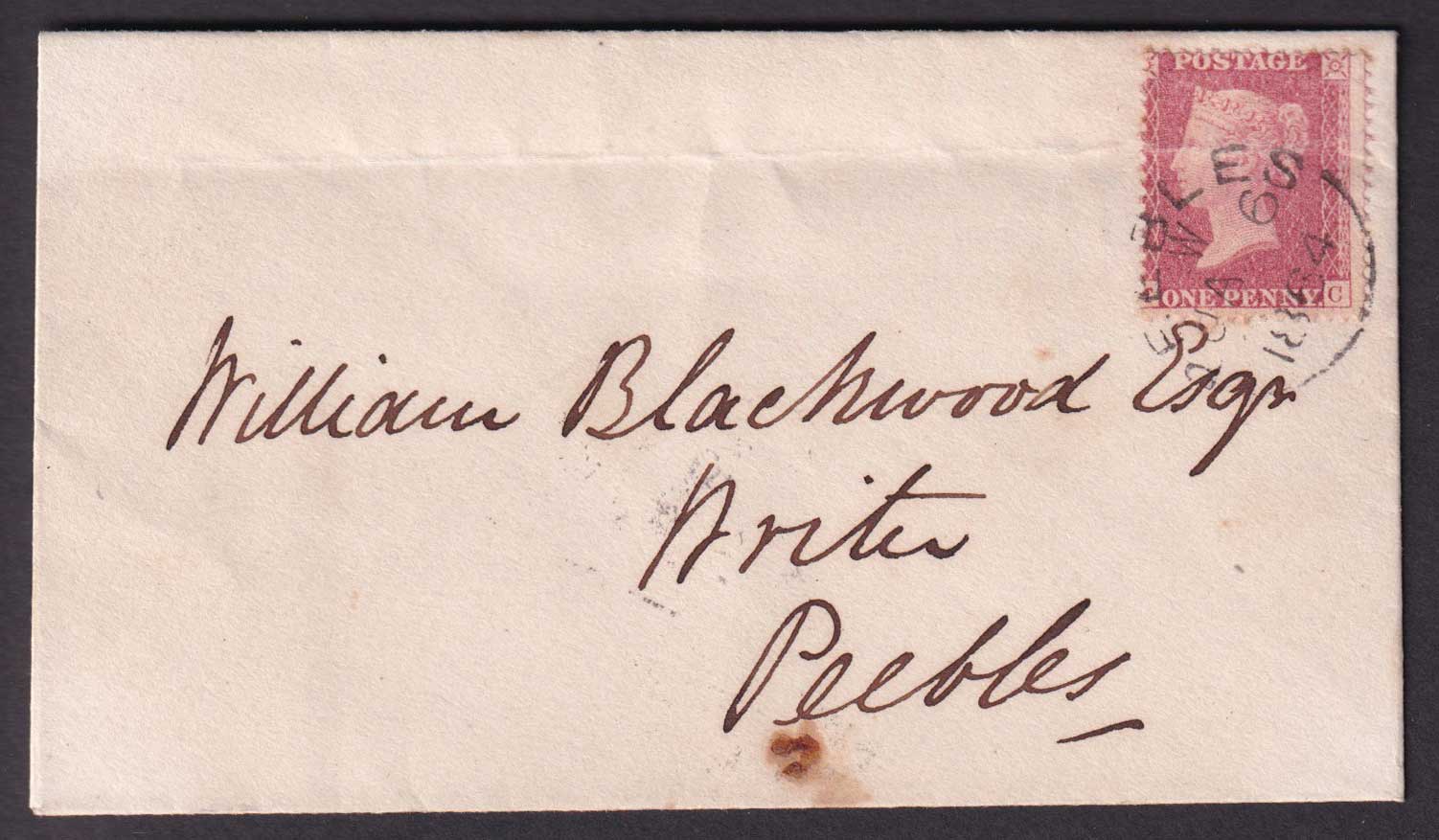 Great Britain QV 1864 1d Penny Red Stars Cover Peebles Scotland Postal History