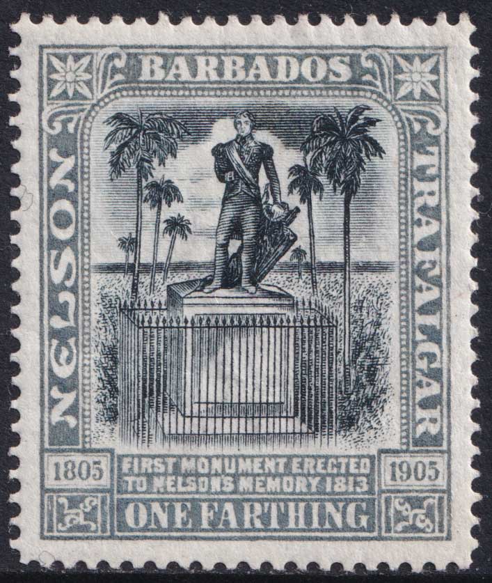 Barbados KEVII 1906 1/4d Black Grey Nelson Monument SG145 Mint MH