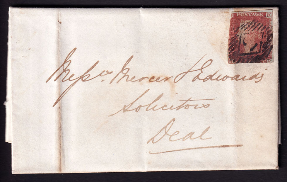 Great Britain QV 1846 1d Red-Brown Entire Lincolns Inn to Deal Kent Postal History