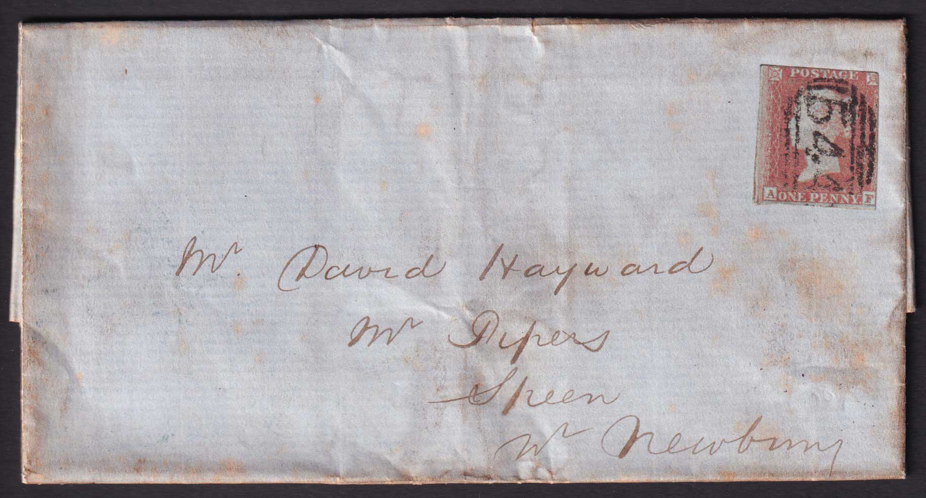 Great Britain QV 1852 1d Red-Brown Entire Newbury to Speen nr Newbury Postal History