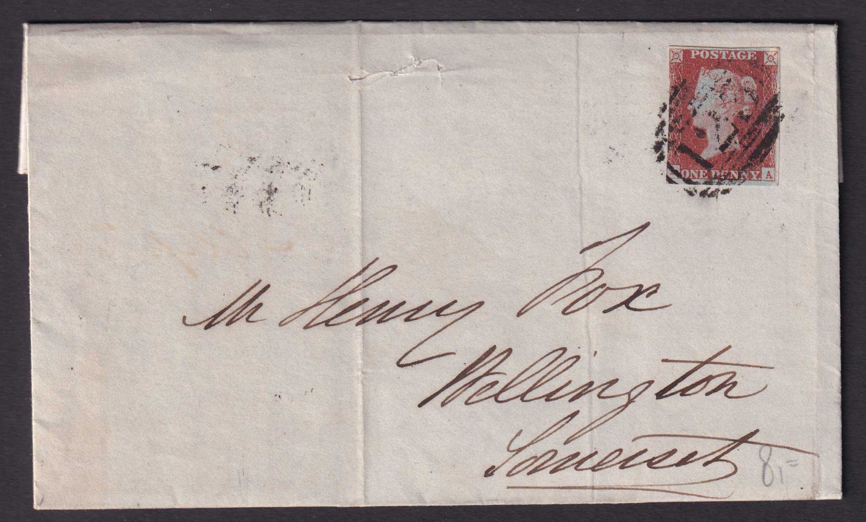 Great Britain QV 1844 1d Red-Brown Entire Bridgewater to Wellington Somerset Postal History