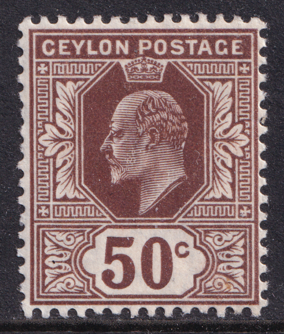 Ceylon KEVII 1910 50c Chocolate SG296 Mint MLH