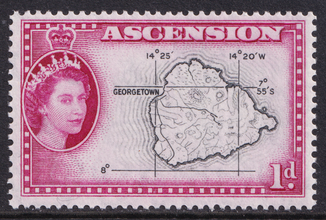 Ascension Island QEII 1956 1d Black Magenta SG58 Mint MNH