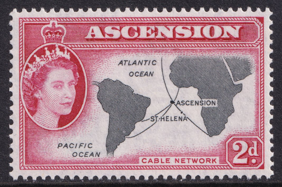 Ascension Island QEII 1956 2d Black Carmine-Red SG60 Mint MNH
