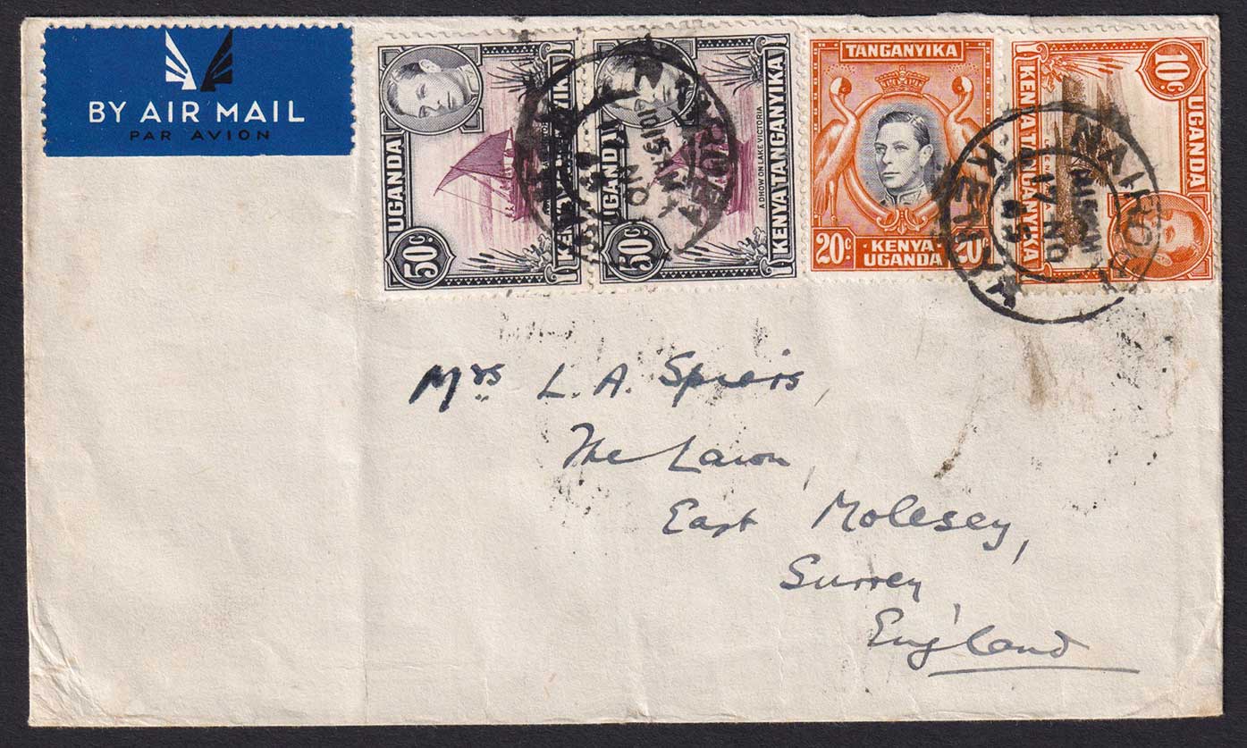 British KUT KGVI 1945 Nairobi Kenya to Surrey England Airmail Cover Postal History