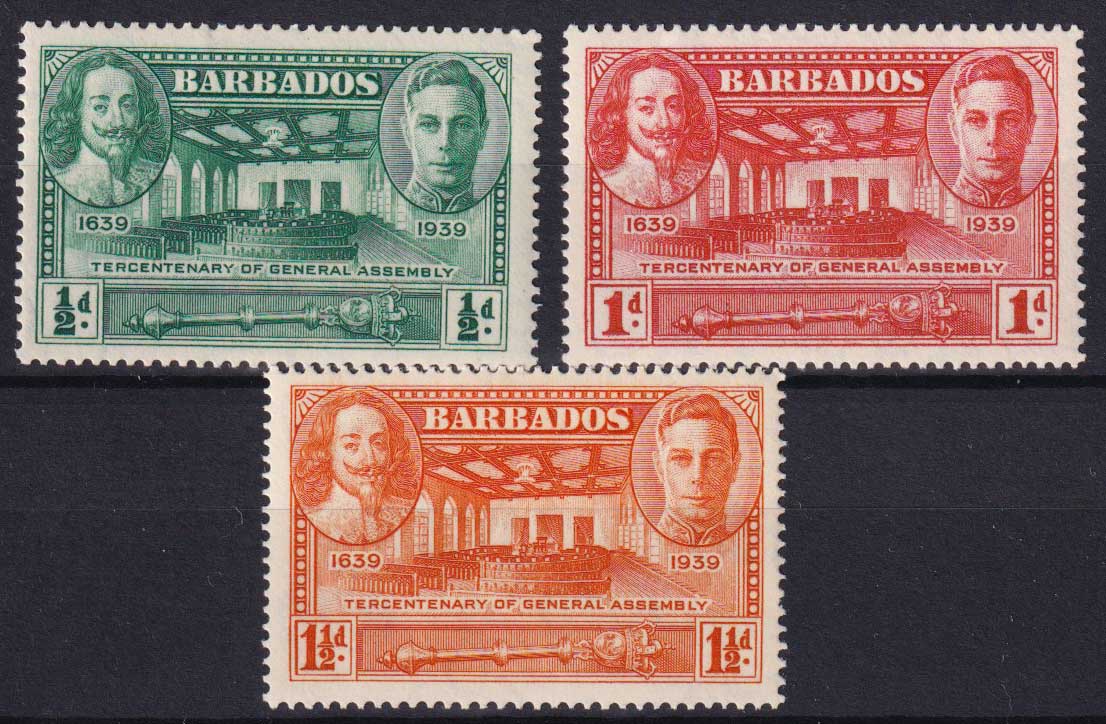 Barbados KGVI 1939 Part Set Tercentenary SG257/259 Mint MH