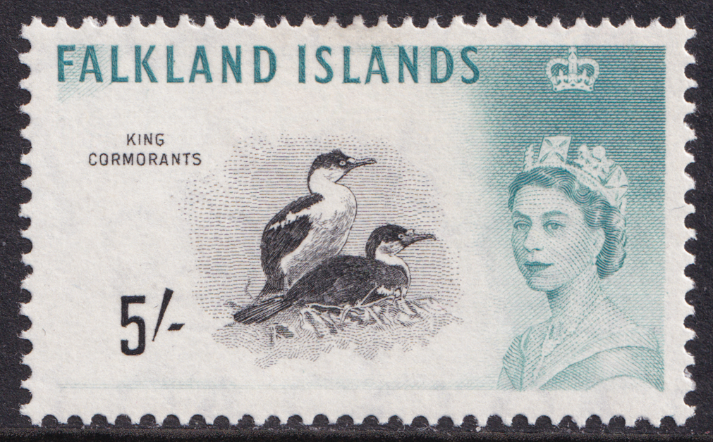 Falkland Islands QEII 1960-66 5s Black Turquoise King Cormorants SG205 Mint MH