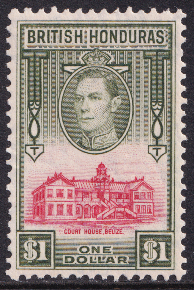 British Honduras KGVI 1938-47 $1 Scarlet Olive SG159 Mint MH