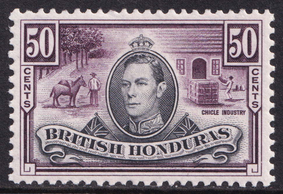 British Honduras KGVI 1938-47 50c Black Purple SG158 Mint MH