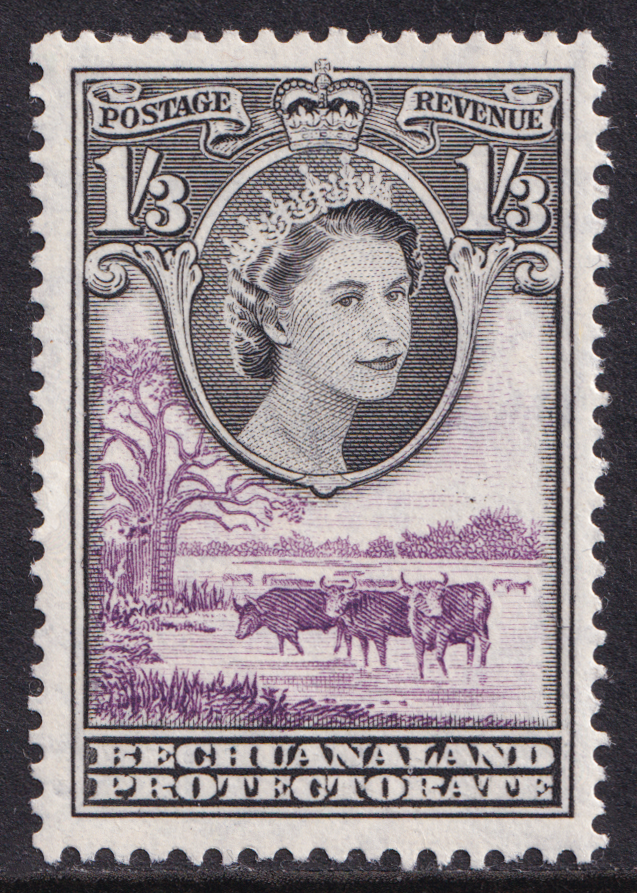 Bechuanaland QEII 1955-58 1s3d Black Lilac Cattle SG150 Mint MLH