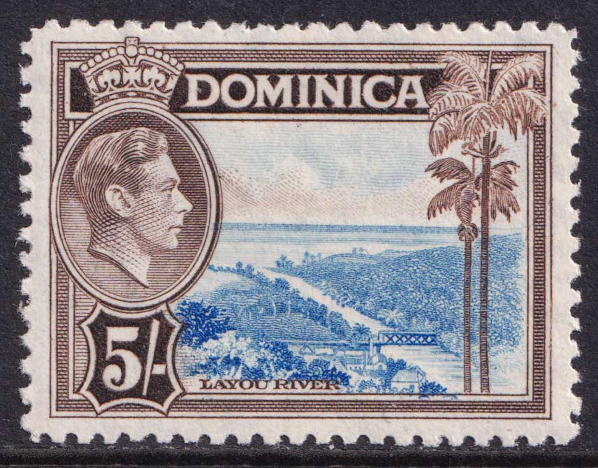 Dominica KGVI 1938-47 5s Light Blue Sepia Layou River SG108 Mint MH