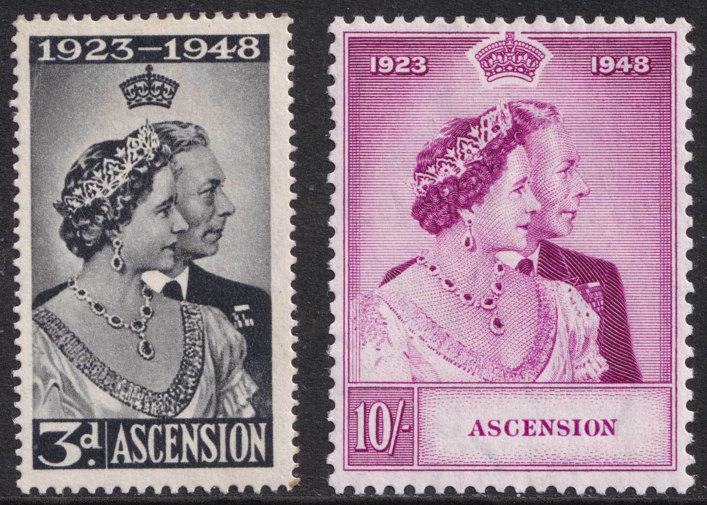 Ascension Island KGVI 1948 10s Bright Purple Silver Wedding SG51 Mint MH