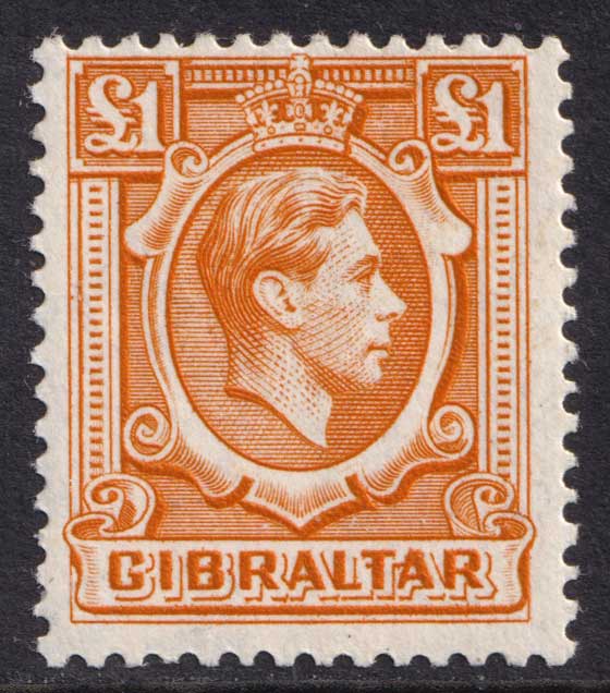 Gibraltar KGVI 1938-51 £1 Orange SG131 Mint MH