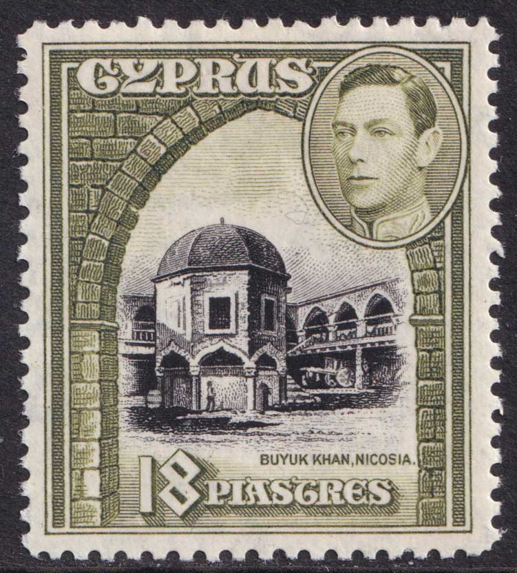 Cyprus KGVI 1938-51 18pi Black Olive-Green SG160 Mint MH