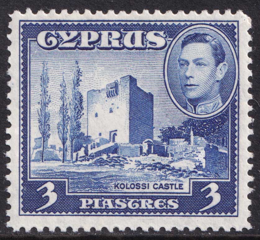 Cyprus KGVI 1938-51 3pi Ultramarine Kolossi Castle SG156a Mint MH