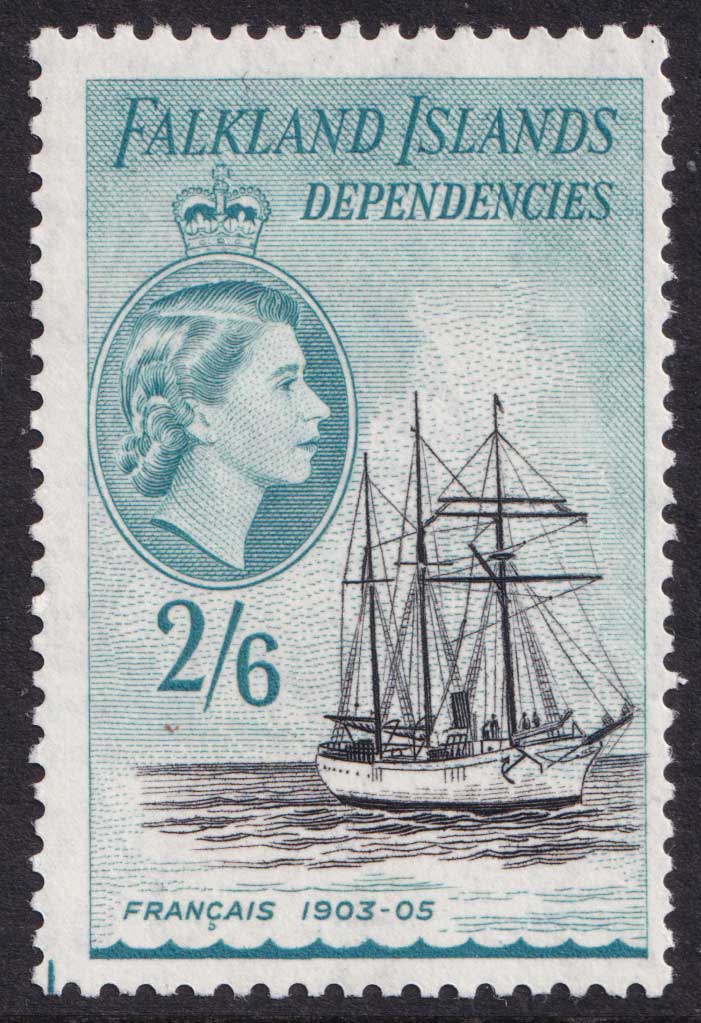 Falkland Islands QEII 1954-62 2s6d Black Turquoise Dependencies Ships SGG37 Mint MH