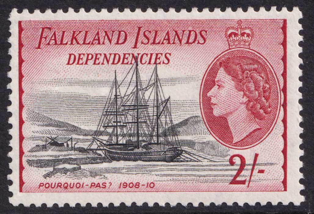 Falkland Islands QEII 1954-62 2s Black Carmine Dependencies Ships SGG36 Mint MH