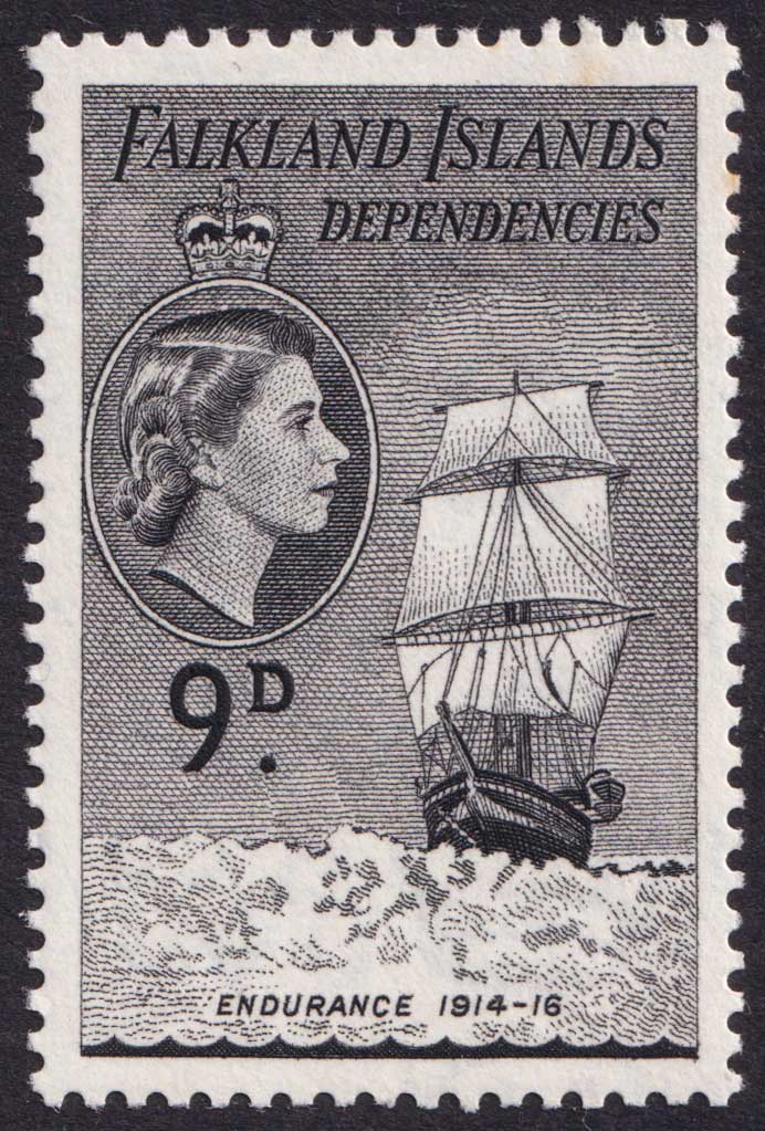 Falkland Islands QEII 1954-62 9d Black Dependencies Ships SGG34 Mint MLH