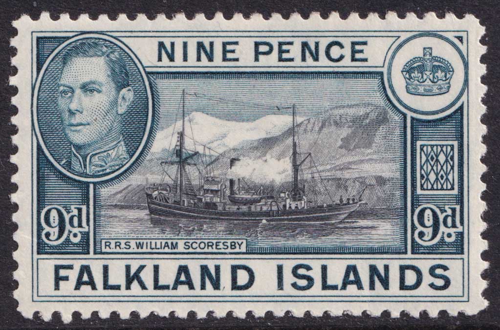 Falkland Islands KGVI 1938-50 9d Black Grey-Blue William Scoresby SG157 Mint MH