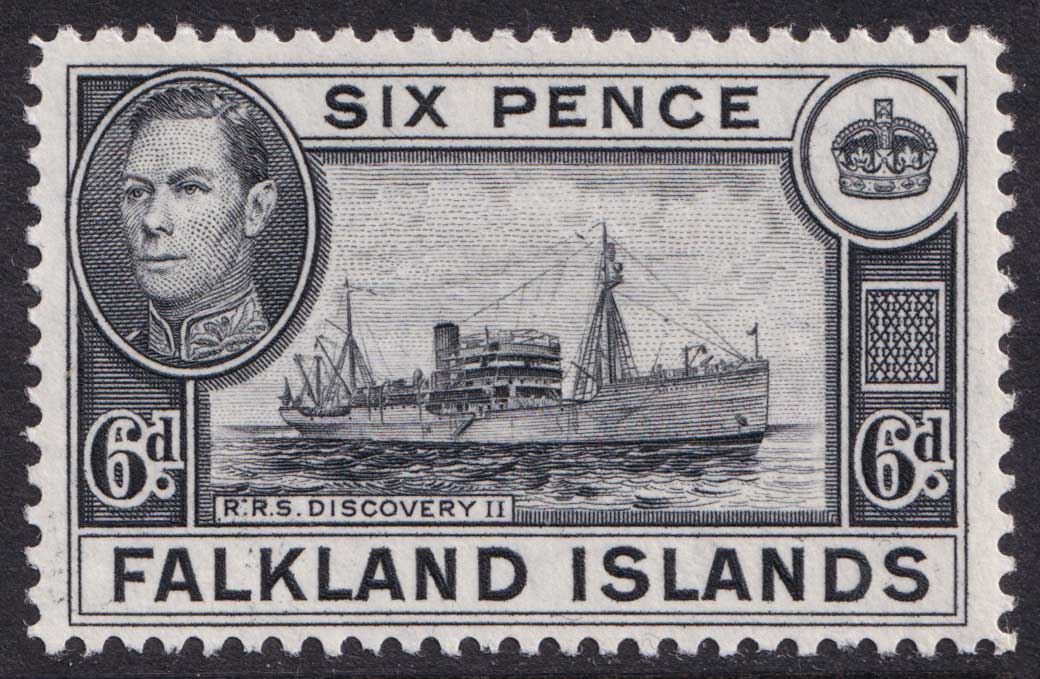 Falkland Islands KGVI 1938-50 6d Black Ship SG156 Mint MLH