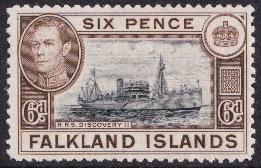 Falkland Islands KGVI 1938-50 6d Black Sepia Ship SG155a Mint MH