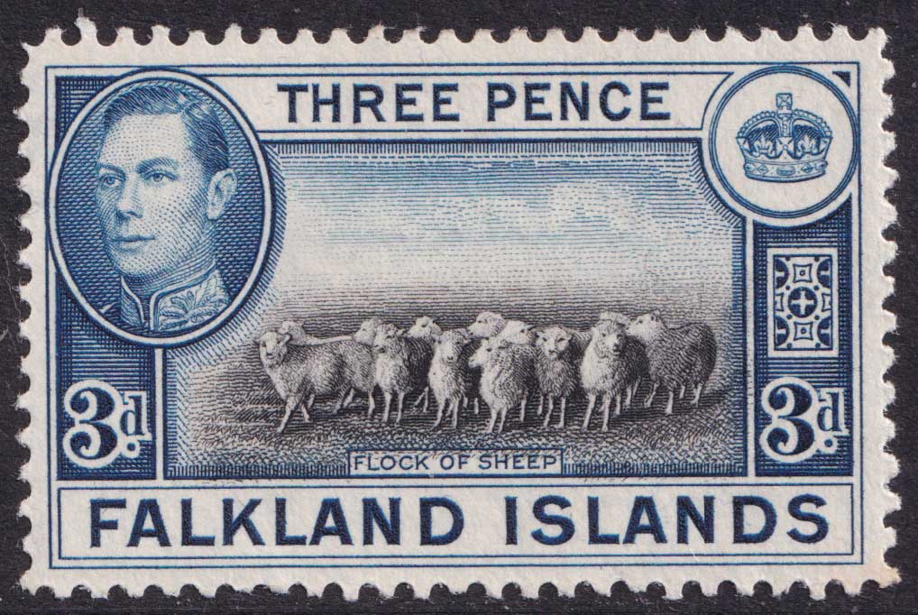 Falkland Islands KGVI 1938-50 3d Black Blue SG153 Mint MH