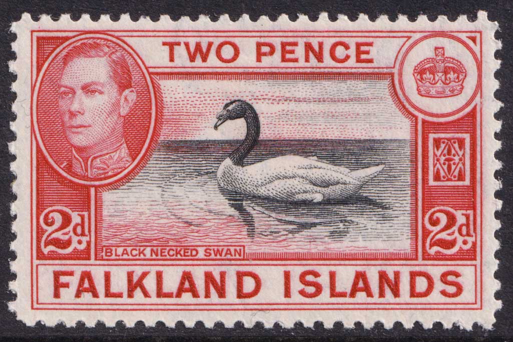 Falkland Islands KGVI 1938-50 2d Black Carmine-Red Swan SG150 Mint MLH