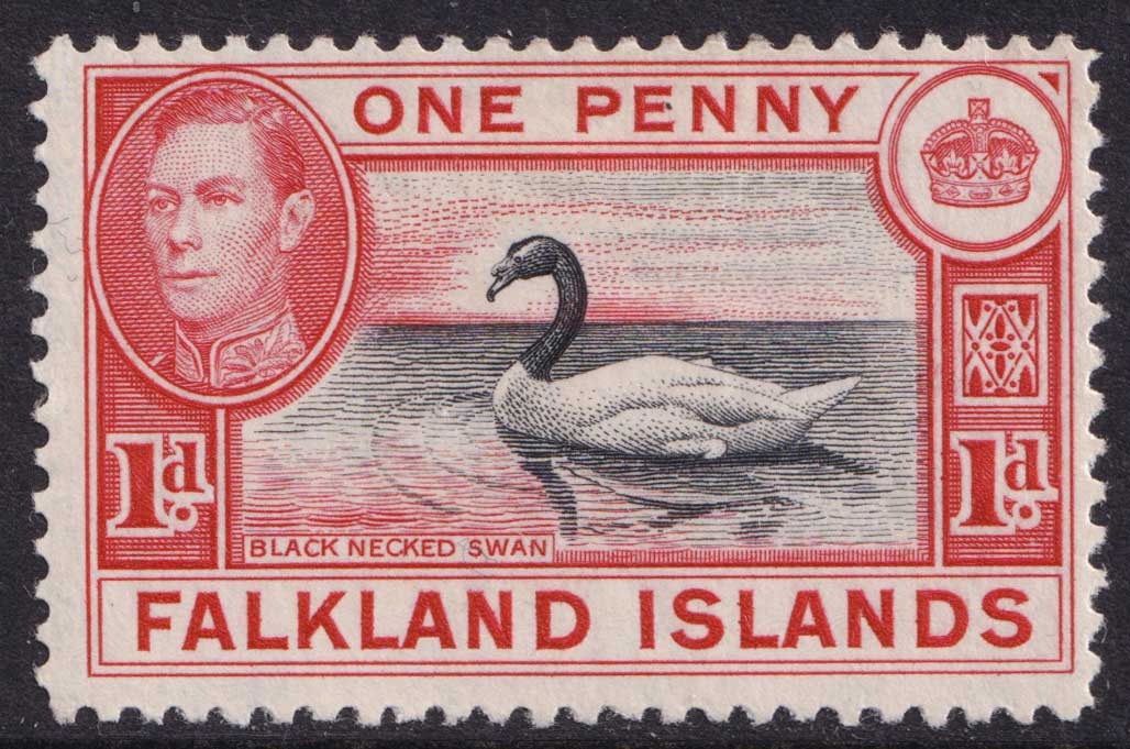 Falkland Islands KGVI 1938-50 1d Black Carmine Swan SG147 Mint MH