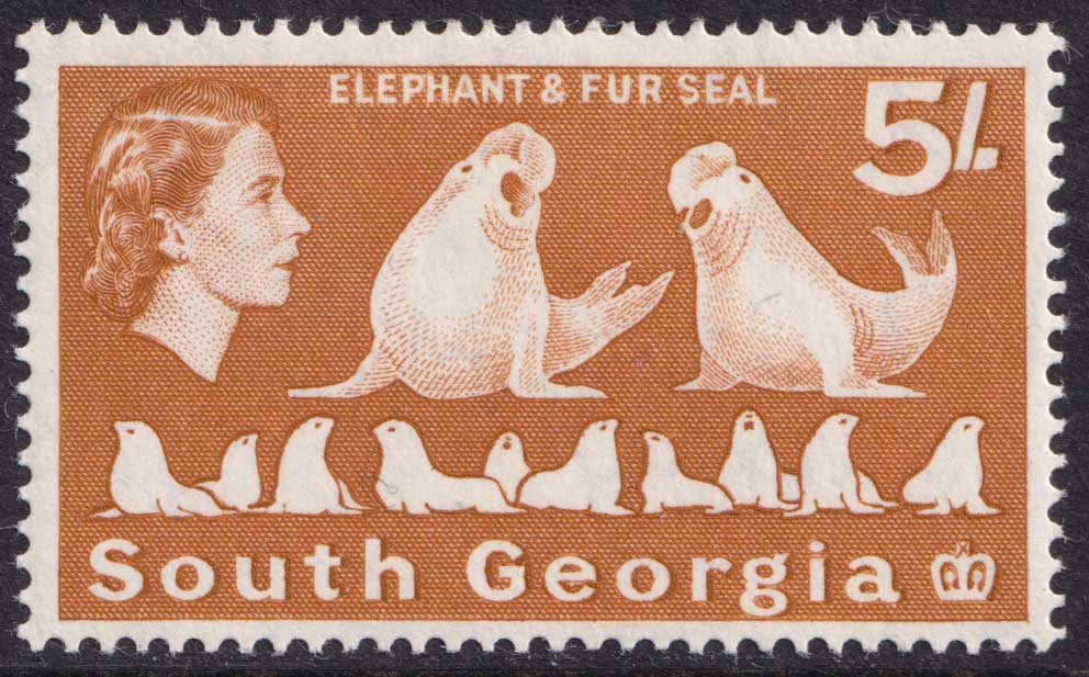 South Georgia QEII 1963-69 5s Orange-Brown Seals SG13 Mint MH