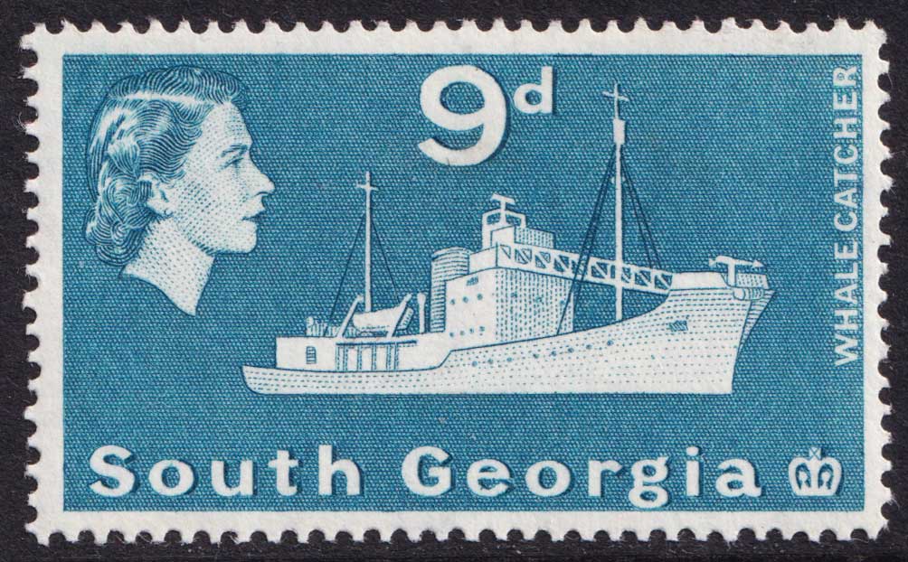 South Georgia QEII 1963-69 9d Blue Ship SG9 Mint MH