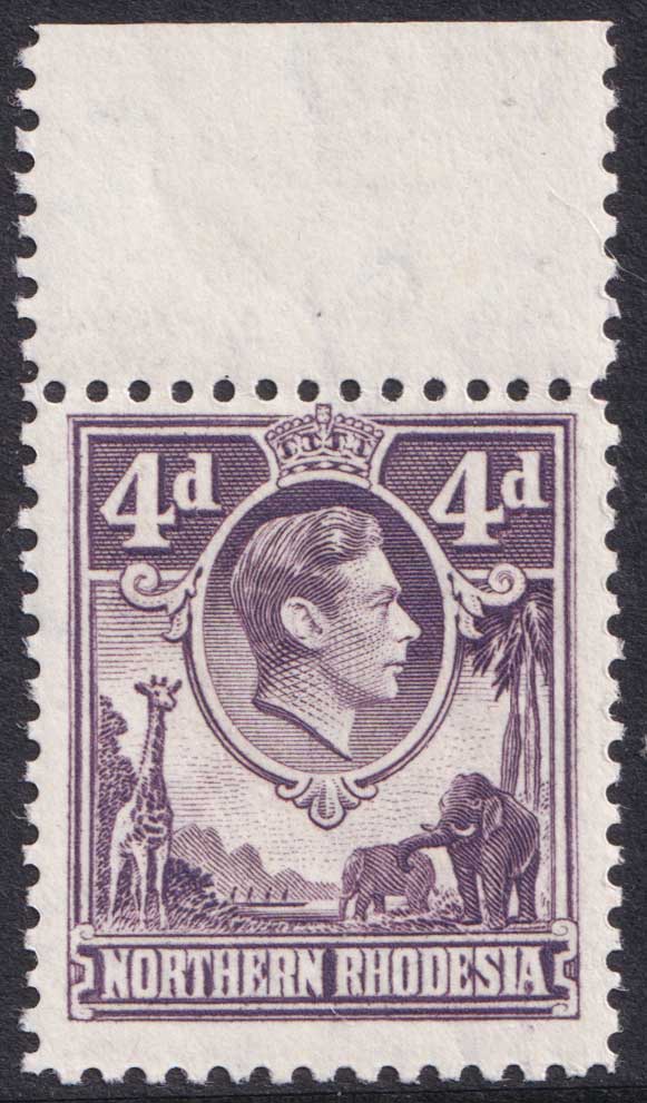 Northern Rhodesia KGVI 1938-52 4d Dull Violet Animals SG36 Mint MNH