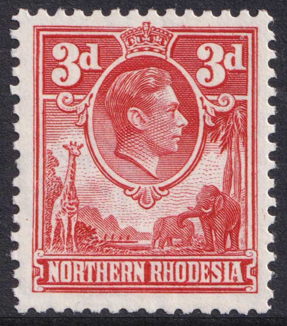 Northern Rhodesia KGVI 1938-52 3d Scarlet Animals SG35 Mint MNH