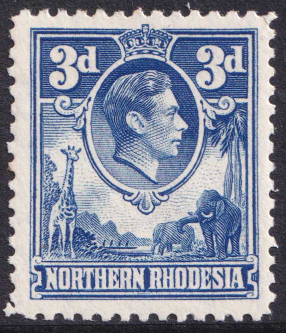 Northern Rhodesia KGVI 1938-52 3d Ultramarine Animals SG34 Mint MNH