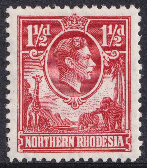 Northern Rhodesia KGVI 1938-52 1 1/2d Carmine Red Animals SG29 Mint MH