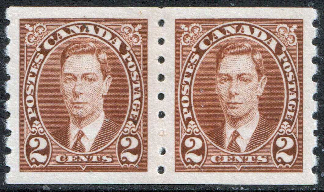 Canada KGVI 1937 2c Brown Coil Pair SG369 Mint MH