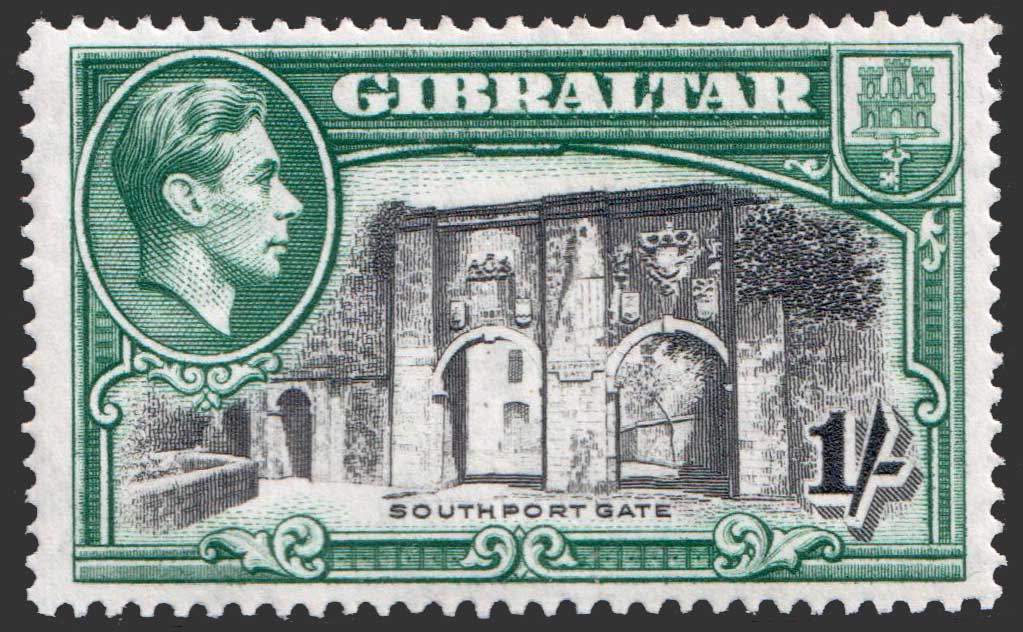 Gibraltar KGVI 1938-51 1s Black Green P14 SG127 Mint MLH